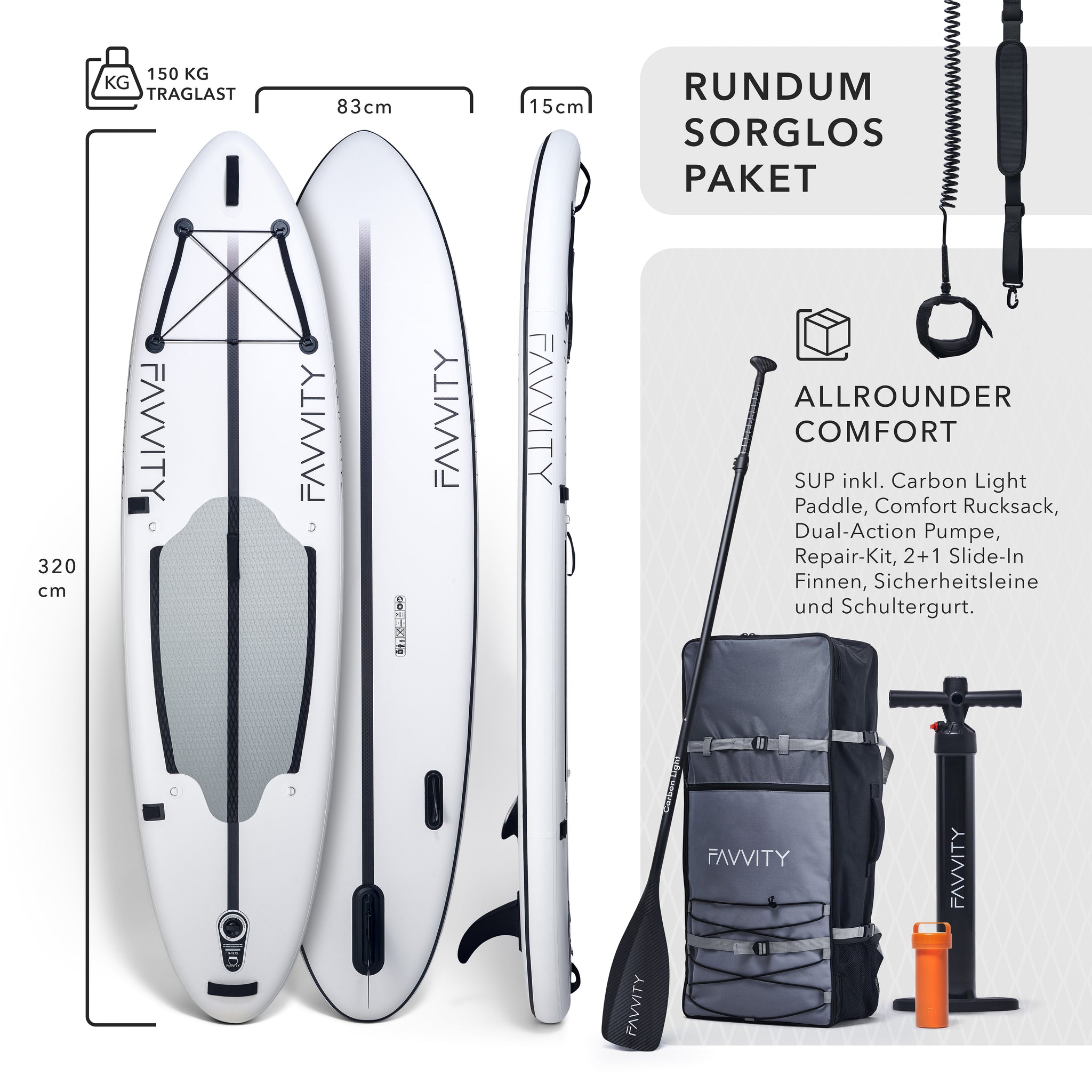 SUP Board Allrounder Comfort - Polarweiß - Stand Up Paddling Board